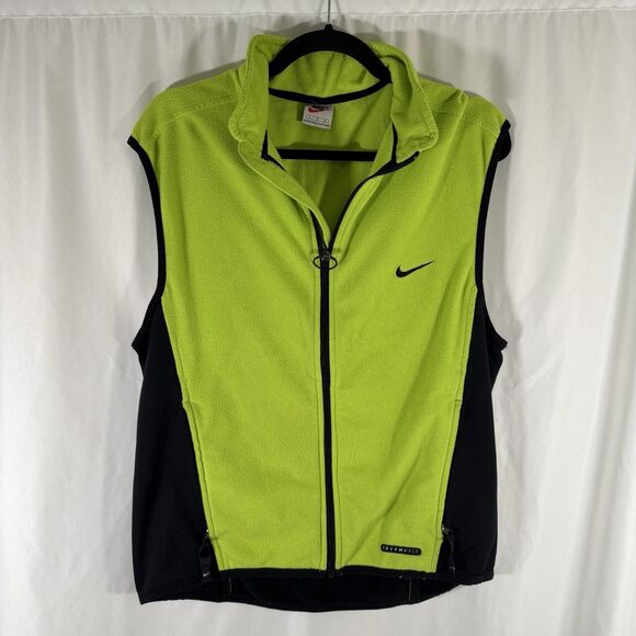 Nike Fleece Vest Women's Large Neon Green Full Zip Therma Fit Zip Pockets - Picture 1 of 13